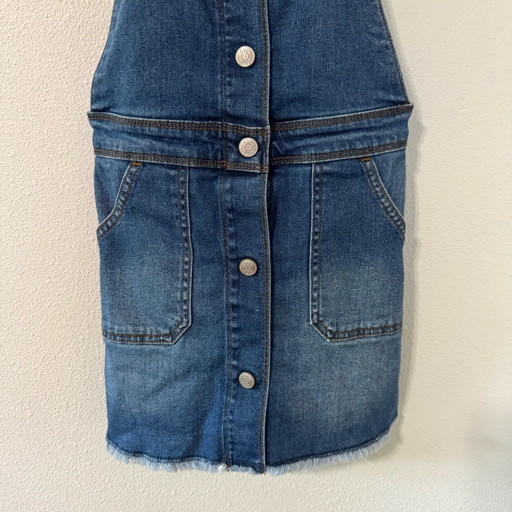 Mini Boden Button Through Dungaree Dress Blue Stretch Denim Overall Western 7-8Y - Picture 5 of 9